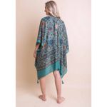 Boho Kimono‎ Cardigan Womens One Size Green Hippie Paisley Floral Cover Up Swim Size L Photo 1