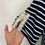 Exist Navy Blue & White Short Sleeve Striped Crochet Accent Button Back T-Shirt Dress Photo 5