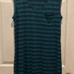 Old Navy Teal And Navy Blue Striped Midi Tank Dress Women's Size Large Classic Photo 0