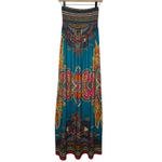 Smocked‎ Boho Maxi Strapless Bohemian Dress Empire Waist Teal Blue Photo 1