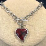 TAXCO Sterling Silver Red Jasper Heart Charm Rolo Bracelet Photo 0