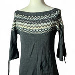 Venus Boat Neck Sweater 3/4 Sleeve Geometric Pattern Grey Womens Fairycore Photo 0