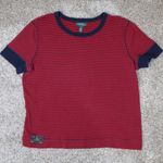 LRL Lauren Jeans Co Striped Ringer Tee Red Navy Women's XL Cotton Stretch Red Photo 3