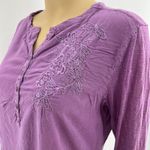 Sonoma (M) Purple Floral Embroidered Roll-Tab Sleeve Henley Tee Shirt Photo 1