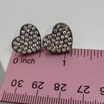 Rhinestone‎ Heart Stud Earrings Silver Tone Sparkly Small Jewelry Pierced Ears Photo 3