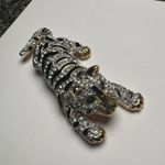 Large Tiger Striped Wild Cat Rhinestone Gold Tone Black Enamel Brooch Pin Photo 6