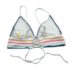No Boundaries  Bikini Top Removable Cups Crochet Lace Up White Colorful L Photo 1