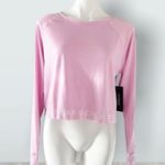 Bebe Sport Pink Cloud Cropped Long Sleeve Top Tee Size L NWT Photo 0