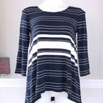 Max Studio Top Scoop Neck Navy White Stripe Hi-Low Hem Tee Size XS NWT $68.00 Photo 0