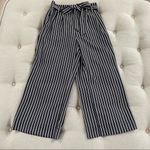 Popsugar Black White Stripe High Paperbag Waist Wide Leg Tie Waist Crop Pants S Photo 1