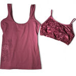 Rei Co-op  Tank Top and Bralette Set Burgundy Floral Athleisure M Y2K 2 Piece Photo 0