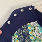 Ava James Sz L V Neck Floral Print Blue Pullover Stretch Blouse Top Photo 2