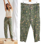 Anthropologie Classic Seamed Joggers Pants Floral Linen Blend Green Size Large Photo 1