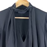 White House | Black Market  Mini Dress Womens M Black Jersey Bow Neck Bishop Sleeve Photo 3