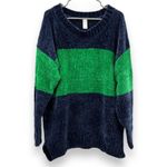Aerie Offline by Navy Blue & Green Long Sleeve Crewneck Chenille Sweater Sz L Photo 2