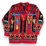 Vintage Jack B. Quick Red Black Tribal Graphic Knit Oversized Cardigan Sweater Photo 9