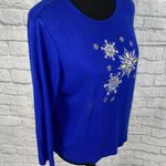 Karen Scott petites snowflake top w/rhinestones longsleeve blue PXL Photo 3