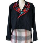 NWOT Asymptomatic Lightweight Shoulder Pad Tunic Top / Jacket Satin Floral Trim Black Size XL Photo 0