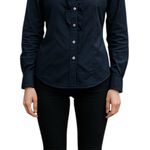 Lands' End  Ruffle Button Down Shirt Long Sleeve Black Work Size XS Photo 0