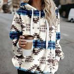 Aztec fuzzy long sleeve hoodie with zipper and pockets Blue Size M Photo 0