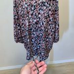 Terra & Sky  black floral pleated tied waist long sleeve button down blouse Photo 4