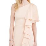 Vince Camuto Ruffle Knee Length Sheath Dress Women's 2 Pink Blush One Shoulder Photo 12