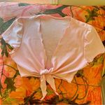 y2k balletcore light pink tie front short sleeve shrug crop top Photo 2
