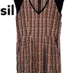 Fossil Short Sleeve Boho Print Dress with Pockets Black & Brown L Photo 1