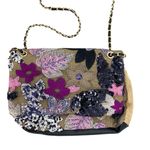 Floral Embroidered Sequin Woven Jute Clutch Shoulder Bag Purple Photo 15