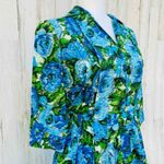 Newport News Dress Womens 4 Blue Green Watercolor 3/4 Sleeve Tie Button Front Photo 2
