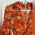 Free People  Lucky Shirtee Orange Ruched Floral Long Sleeve Button Blouse Top XS Photo 7