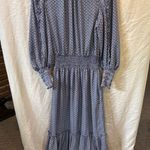Max Studio  Print Ruffle Blouson dress Blue  & white  maxi Prairie Modest Photo 1