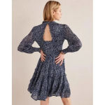 Boden Ruffle Open Back Mini Dress in Blue Quarry Abstract‎ Vine Size 4R Photo 1