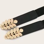 Black Elegant Gold Leaf Buckle Elastic Casual Belt Adjustable One Photo 10