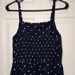 Old Navy Woman’s Medium Navy Blue White Polka Dot Wide Cropped Leg Linen Romper Photo 5
