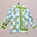 NWT ALEMAIS Checkmate Silk Satin Sandwashed Shirt Size 0 Long sleeve Photo 5