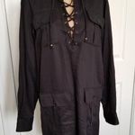 Ralph Lauren Lauren  Women's Long Sleeve Lace-up Black Twill Mini Dress Size 2 Photo 6