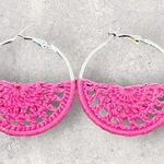 Earrings Pink Crochet Round Hoop Circle New Photo 0