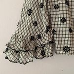 Love Shack Fancy  Blake Cropped Floral Ruffle Blouse Black White Women's size Large Photo 4