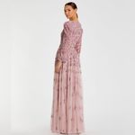 Mac Duggal 5497 Womens Embellished V Neck 3/4 Sleeve A Line Gown Dress Photo 4