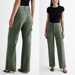 EXPRESS NWT High Waisted Vegan Leather Wide Leg Cargo Pants Raw Hem Green 00 Photo 3