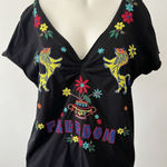 Johnny Was Embroidered Top L Floral Lions Freedom Boho Art to Wear Indie Black Photo 0