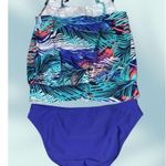 Bcg Tropical Teal/Blue Multicolor Foliage Tankini Swim Top & Bikini Bottoms Size 10 Photo 1