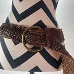 Eddie Bauer Vtg Y2K  XL Wmn  Brown Leather Woven Braided Chunky Belt  Boho Brass Photo 10