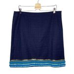 Talbots Navy Blue Tweed Knit Embroidered Sequin Fringe Pencil Skirt Photo 0