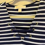 Michael Kors Womens Blue Striped T-Shirt Dress Lace-Up Neck Casual Summer Size L Photo 3