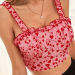 SheIn pink red heart print all over crop top, size S Barbiecore festival summer Photo 0