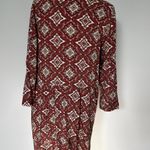 H&M Red Maroon White Vneck Long Sleeve Dress Photo 3