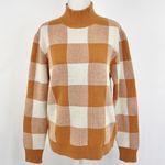 Callahan New  Gingham Plaid Pullover Mock Neck Sweater Orange Ivory Size Medium Photo 2