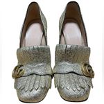 Gucci  Gold Marmont Fringes High Heeled Platform Loafer Pumps Photo 4